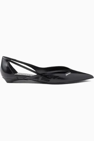 Prada Logo Cut-out Ballerina Shoes in Leather