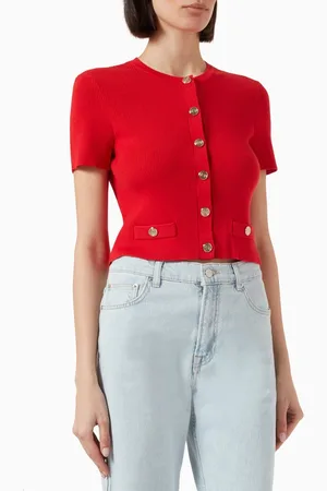 Maje Crop Knit Cardigan in Cotton Blend