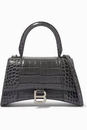 Balenciaga Hourglass Small Top Handle Bag in Shiny Crocodile-Embossed Calfskin