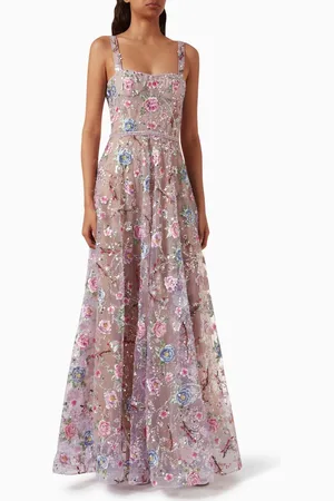 Bronx and Banco Midnight Embroidered Floral Gown