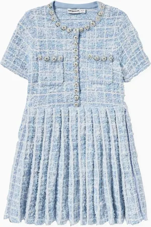 Self-Portrait Pleated Check-print Dress in Viscose-knit