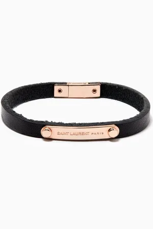 Saint Laurent ID Plaque Bracelet in Smooth Leather