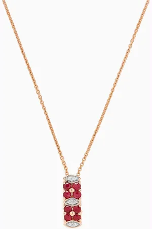 Damas Floral Cluster Ruby & Diamond Necklace in 18kt Yellow Gold