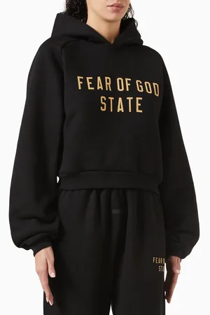 FEAR OF GOD Logo Cropped Hoodie in Cotton-fleece