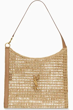 Saint Laurent Cassandre Shoulder Bag in Raffia & Vegetable-tanned Leather