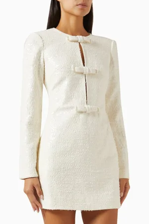Self-Portrait Diamante Bow Mini Dress in Bouclé