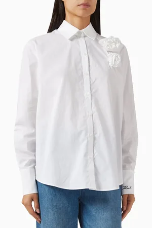 Karl Lagerfeld Floral-appliqué Shirt in Cotton-poplin