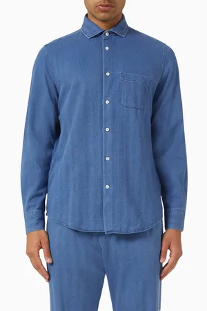 Frescobol Carioca Emilio Herringbone Shirt in Denim