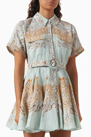 Hemant & Nandita Belted Mini Dress in Linen Blend