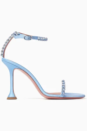Amina Muaddi Gigi 95 Crystal Sandals in Satin
