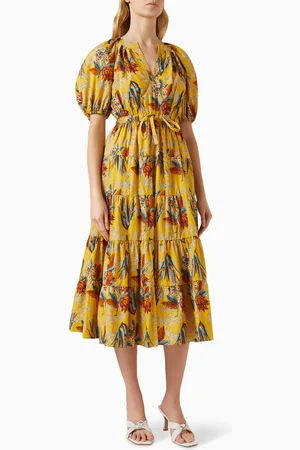 ULLA JOHNSON Olina Midi Dress in Cotton Poplin
