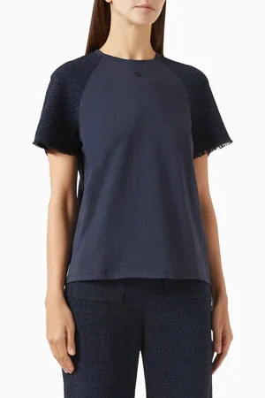 Maje Tweed-panelled T-shirt in Organic-cotton