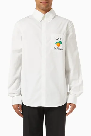 Casablanca Embroidered Orange Oxford Shirt in Cotton