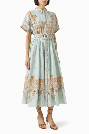 Hemant & Nandita Printed Belted Midi Dress