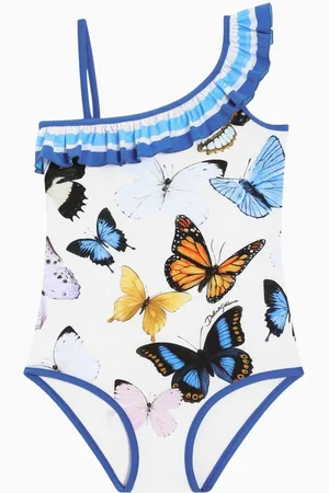 Dolce & Gabbana Butterfly-print One-shoulder Swimsuit in Nylon