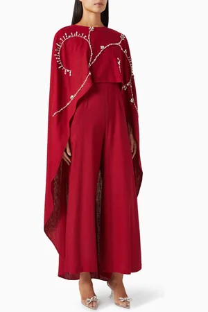 BYK Crystal-embellished Jumpsuit & Cape Set in Linen