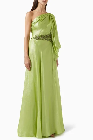 GEMY MAALOUF Bead-embellished One-shoulder Gown in Chiffon Lurex
