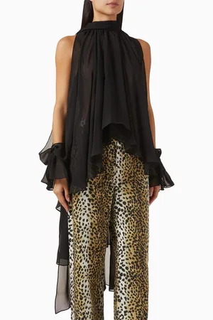 BLUMARINE Bow Slit-sleeve Blouse in Georgette