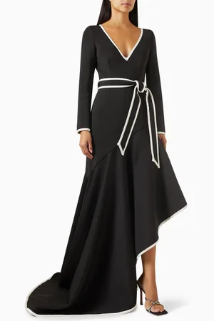 JOVANI Asymmetrical Tie-front Maxi Dress