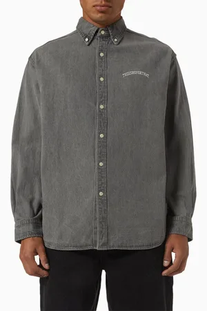 This Is Never That Washed Logo-embroidered Shirt in Cotton-denim