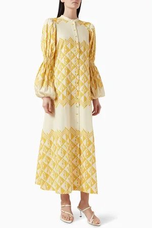 BOHEMIAN TRADERS Seahorse Bubble-sleeve Maxi Dress in Cotton