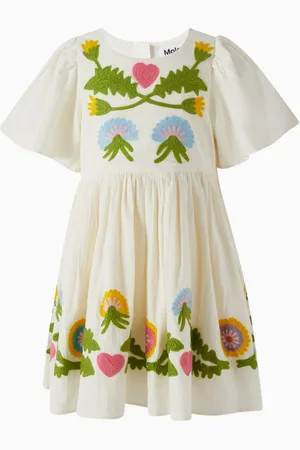 Molo Carlin Floral-embroidered Midi Dress in Organic Cotton-poplin