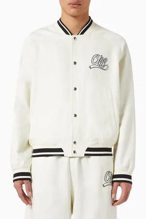 OFF-WHITE Off Italic Souvenir Varsity Jacket in Linen
