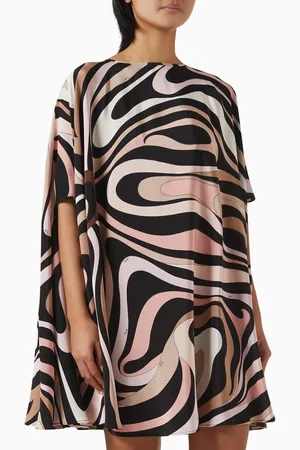 Puccini Marmo-print Kaftan Mini Dress in Silk