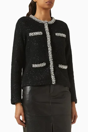 Self-Portrait Crystal-trim Cardigan in Sequin-knit
