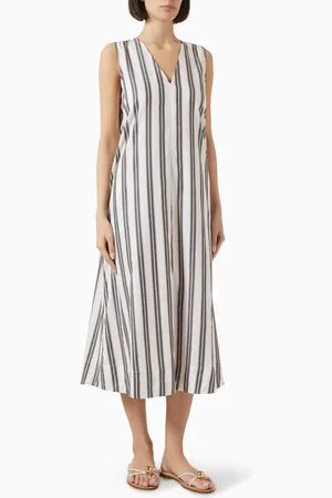 ASCENO The Nisah Striped Maxi Dress in Cotton-viscose