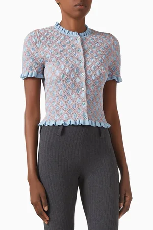Prada Smocked-stitch Cardigan in Cotton-knit