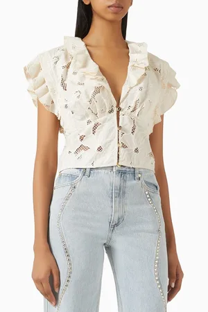 Sandro Orli Embroidered Top in Lace