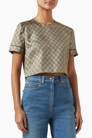 Gucci GG Short-sleeve Crop Top in Silk Twill