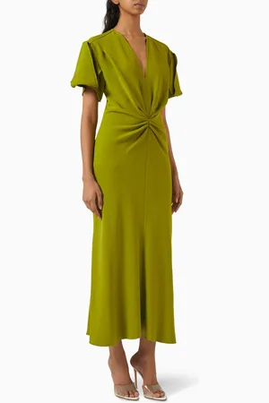 Victoria Beckham Gathered Midi Dress in Crepe