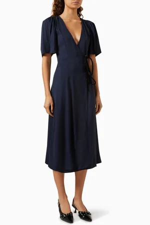 Ganni Wrap Midi Dress in Viscose-twill