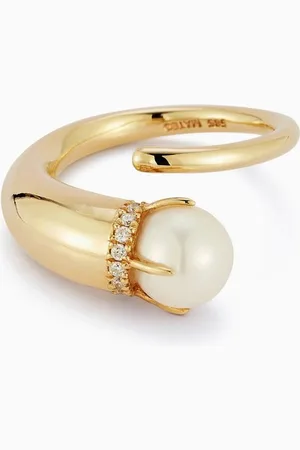 Mateo New York Diamond & Pearl Cornucopia Ring in 14kt Gold