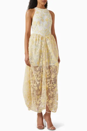 ROTATE Flower Beaded Midi Dress