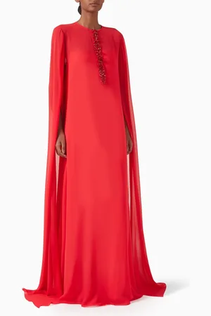 Nihan Peker Yuzu Cape Gown in Crepe & Chiffon