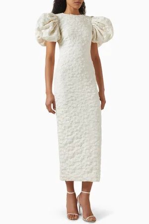 ROTATE Jacquard Puffy Midi Dress