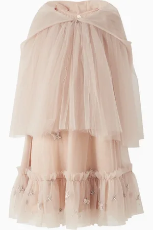 SHATHA ESSA Embellished Cape Dress in Tulle