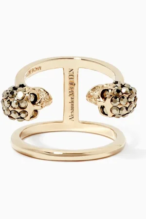 Alexander McQueen Pavé-Set Twin Skull Double Ring