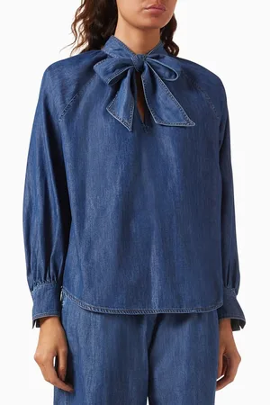 MARELLA Zigano Tie-neck Shirt in Denim