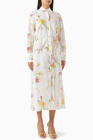 Erdem Floral-print Belted Midi Dress in Cotton-seersucker