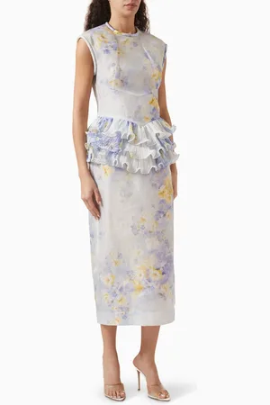 ZIMMERMANN Crush Frill Midi Dress in Linen Blend