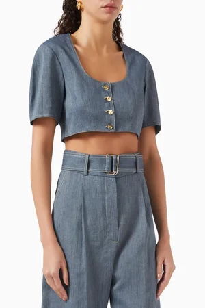 Matthew Bruch Apron Puff-sleeve Crop Top