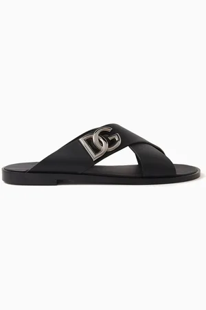 Dolce & Gabbana Criss-cross Logo Sandals in Calfskin Leather