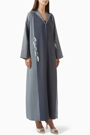 Rauaa official Tonal Embroidered Coat Abaya in Crepe