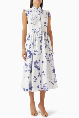 Erdem Floral-print Flared Midi Dress in Organic-cotton