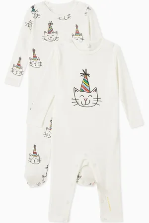 Stella McCartney Birthday Cat Graphic-print Sleepsuit in Cotton, Set of 2