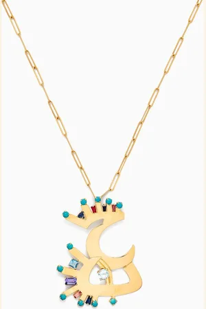 BIL ARABI Sawa Multi-stone Letter Necklace in 18kt Gold